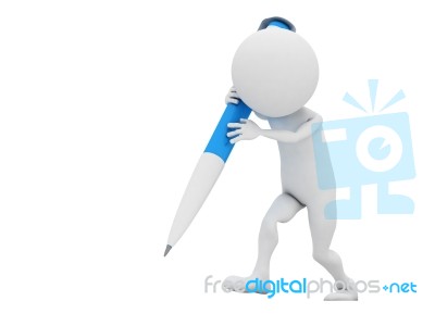 3d Man With Blue Ballpoint Pen Stock Image