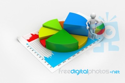 3d Man With Business Charts Stock Image