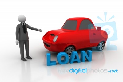 3d Man With Car, Car Loan Concept Stock Image
