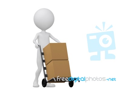 3d Man With Hand Trucks Stock Image