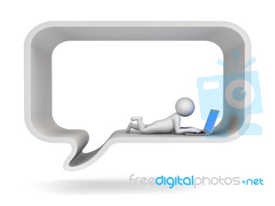 3d Man With Laptop In Speech Bubble Stock Image