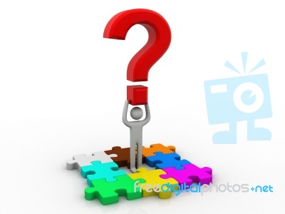 3d Man With Multicoloured Puzzles An Big Question Mark Stock Image 3d Man With Multicoloured Puzzles An Big Question Mark Stock Image