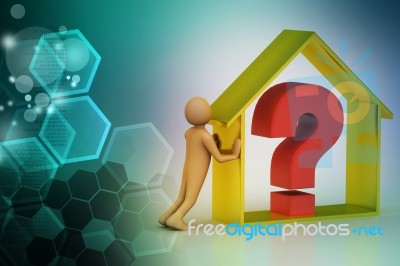 3d Man With Real Estate Business With Question Mark Stock Image