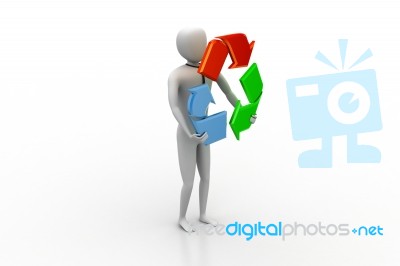 3d Man With Recycling Sign Stock Image