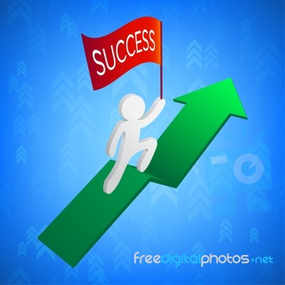 3d Man With Success Flag On Green Arrow Stock Image