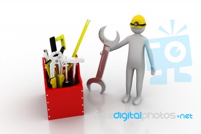 3d Mechanic With Tool Box Stock Image