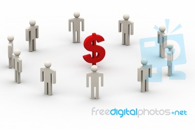 3d People Around Dollar Sign Stock Image