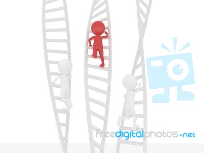 3D People Climbing On Ladder Stock Photo