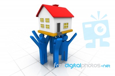 3d People Lifting House Stock Image