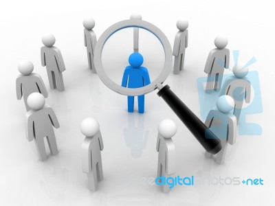 3d People - Man, Around Person And A Magnifier. Businessman Stock Image