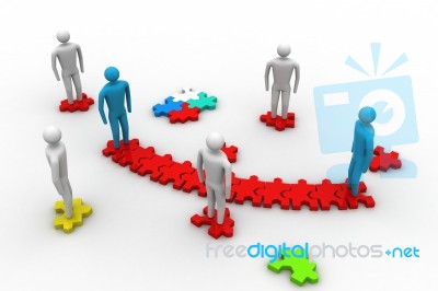 3d People On Top Of Puzzle Pieces Make A Puzzle Stock Image