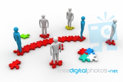 3d People On Top Of Puzzle Pieces Make A Puzzle Stock Image