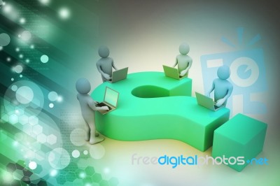 3d People With Laptop And Question Mark Stock Image