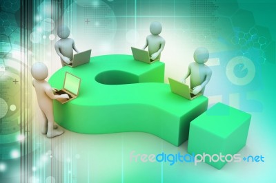 3d People With Laptop And Question Mark Stock Image