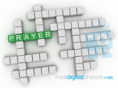 3d Prayer Word Cloud Collage, Religion Concept Background Stock Image