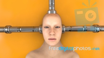 3d Render Human Head And Connected Tubes Stock Image