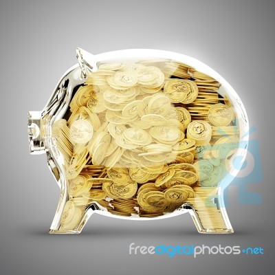 3d Render Of Glass Piggy Bank Full Stock Image