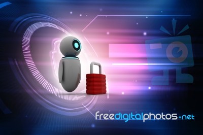 3d Render Robot Protection Lock Stock Image