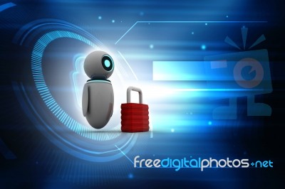 3d Render Robot Protection Lock Stock Image