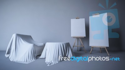 3d Rendered Tripod For Painting Stock Image