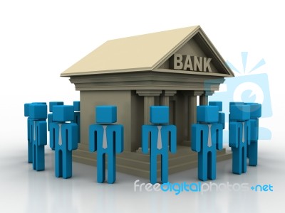 3d Rendering Bank Open With Staff Stock Image