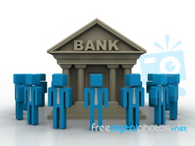 3d Rendering Bank Open With Staff Stock Image