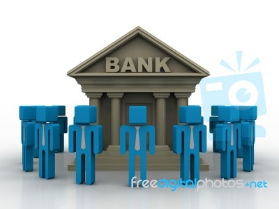3d Rendering Bank Open With Staff Stock Image