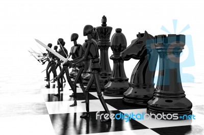 3d Rendering Businessman Fighting, Playing Chess Stock Image