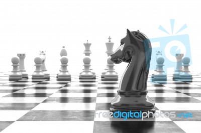 3d Rendering Chessmen On Glossy Chessboard Stock Image