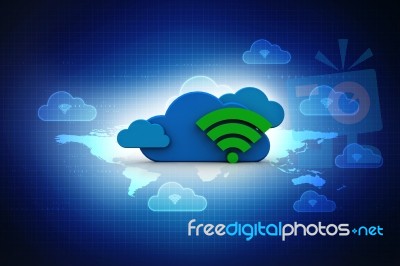 3d Rendering Cloud Online Storage Icons With Wifi Stock Image