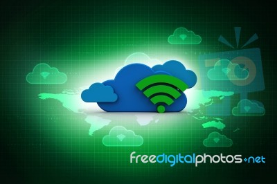 3d Rendering Cloud Online Storage Icons With Wifi Stock Image