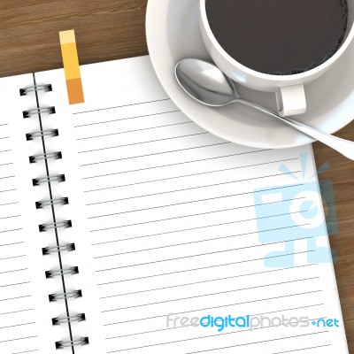 3d Rendering Cup Of Coffee On Blank Notebook Stock Image