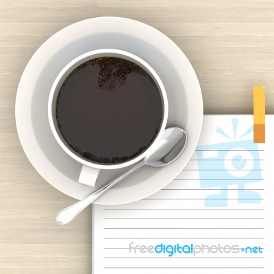 3d Rendering Cup Of Coffee On Blank Notebook Stock Image