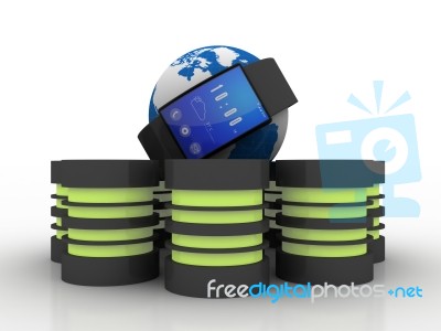 3d Rendering Fitness Bracelet Smart Watch With Database Stock Image