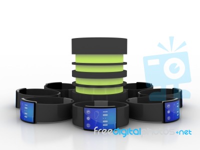 3d Rendering Fitness Bracelet Smart Watch With Database Stock Image