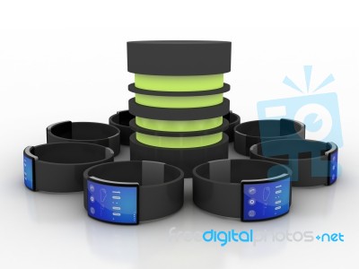 3d Rendering Fitness Bracelet Smart Watch With Database Stock Image