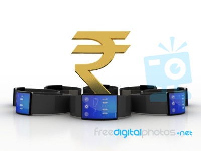 3d Rendering Fitness Bracelet Smart Watch With Indian Rupee Stock Image