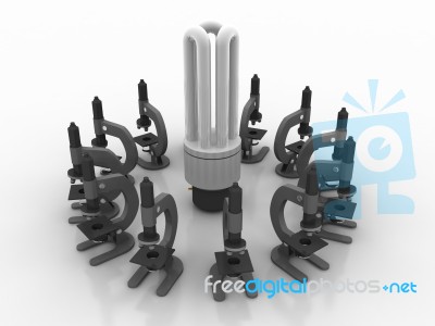 3d Rendering Fluorescent Cfl Lamp With Microscope Stock Image