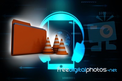 3d Rendering Folder Icon With Traffic Cones Stock Image