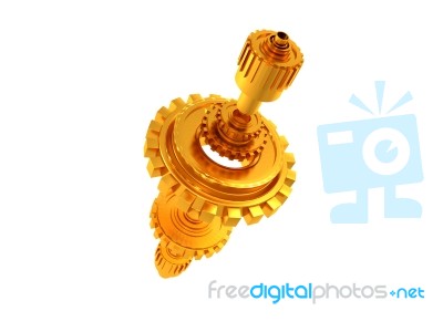 3d Rendering Gold Colour Gears Stock Image