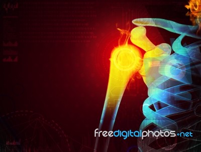 3d Rendering Human Shoulder Pain With The Anatomy Of A Skeleton Stock Image