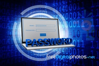 3d Rendering Laptop With Password Text      Stock Image