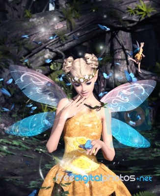 3d Rendering Of A Fairies In Magical Forest Stock Image