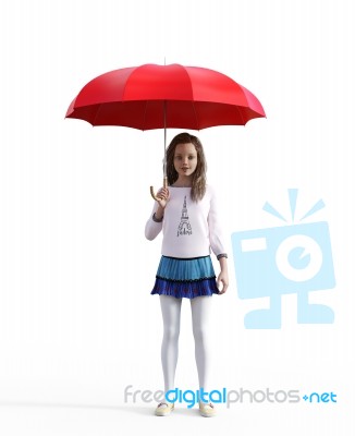 3d Rendering Of A Happy Girl With An Umbrella Stock Image