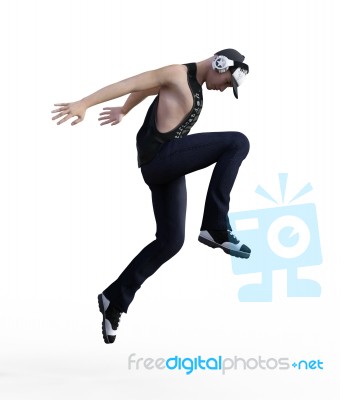 3d Rendering Of A Hip Hop Dancer Jumping Isolated Over White Background Stock Image