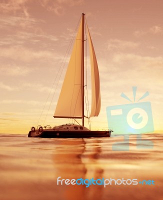 3d Rendering Of A Sailboat In The Ocean Stock Image