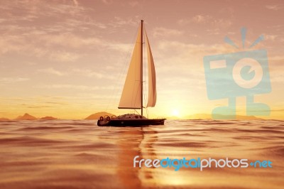3d Rendering Of A Sailboat In The Ocean Stock Image
