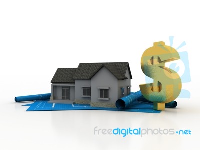 3d Rendering Real Estate Concept, Dollar Sign With House Stock Image