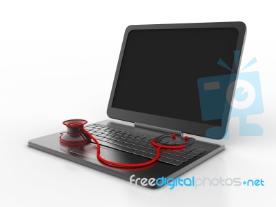 3d Rendering Stethoscope On Laptop Stock Image