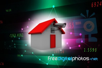 3d Rendering Surveillance Cctv Security Camera Connected House Stock Image